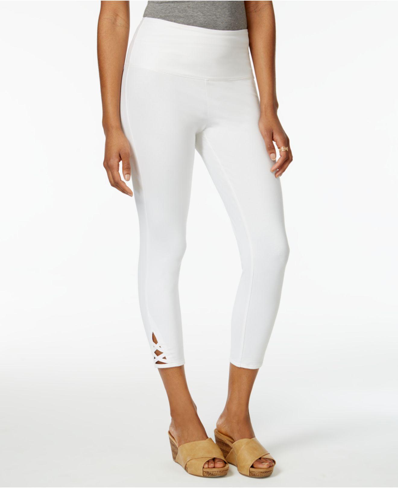 Lyst Style And Co Lattice Hem Capri Leggings In White 4525